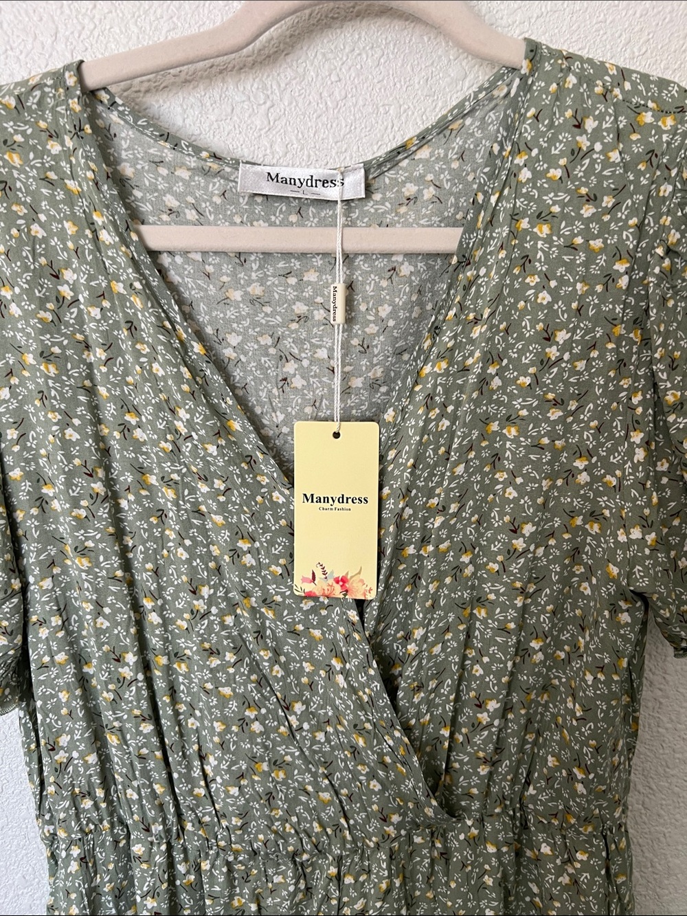 ManydressSage Floral Midi Dress -Sz L Boho